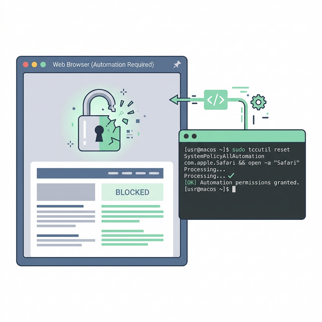 极简适量风格的 macOS 终端窗口与浏览器解锁，标志解决浏览器自动化授权问题