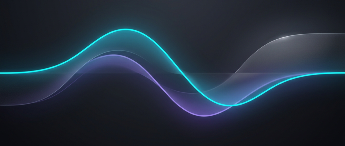 AVFoundation 实时音频闪避与平滑混音架构示意图:语音波形与背景音乐衰减恢复曲线
